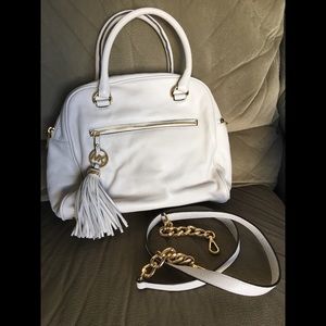 MK White Leather Shoulder Bag